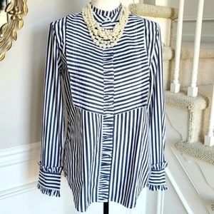 New! J Crew sz Small S Ruffle-trim tuxedo Top shirt stripe NWT